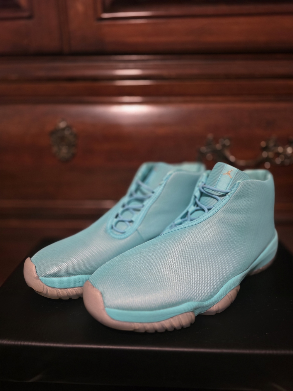 Jordan Men’s High-Top Sneakers in Aqua Teal with Beige Soles